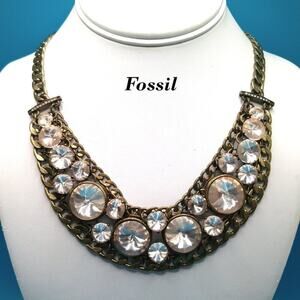 Fossil Distressed Rhinestone Necklace, Rivoli Clear Rhinestones, 18 Inches